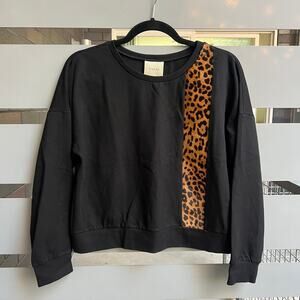 Mason Black Leopard Calf Hair Stripe Crew Neck Sweater